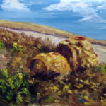 Hay Bales On Hillside - 14" x 11" oil on canvas